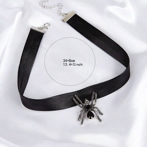 Y2K 90s Halloween Goth Punk Emo Lolita Vamp Black Spider Choker Necklace - Picture 3 of 6